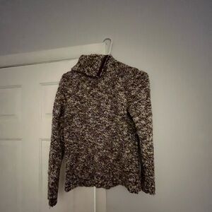 Ann Taylor Marled Cowl Neck Sweater - Brown and Cream